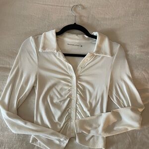 White Long Sleeve Ruched Top